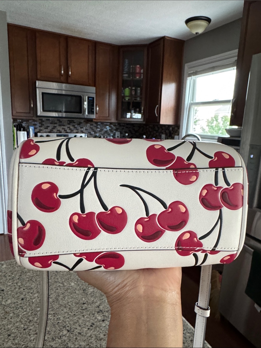 🍒Super Cute🍒 Authentic Coach CY745 Cream Mini Satchel with Red Cherry Print 🍒 - Picture 8 of 15